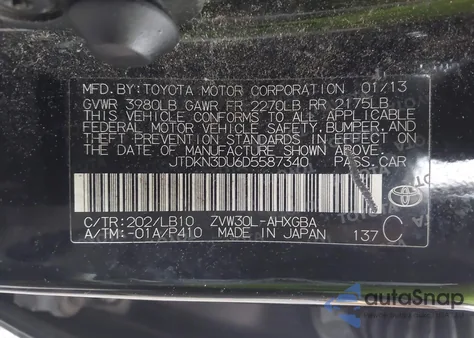 2013 Toyota Prius Four z USA, uszkodzony, nr VIN JTDKN3DU6D5587340